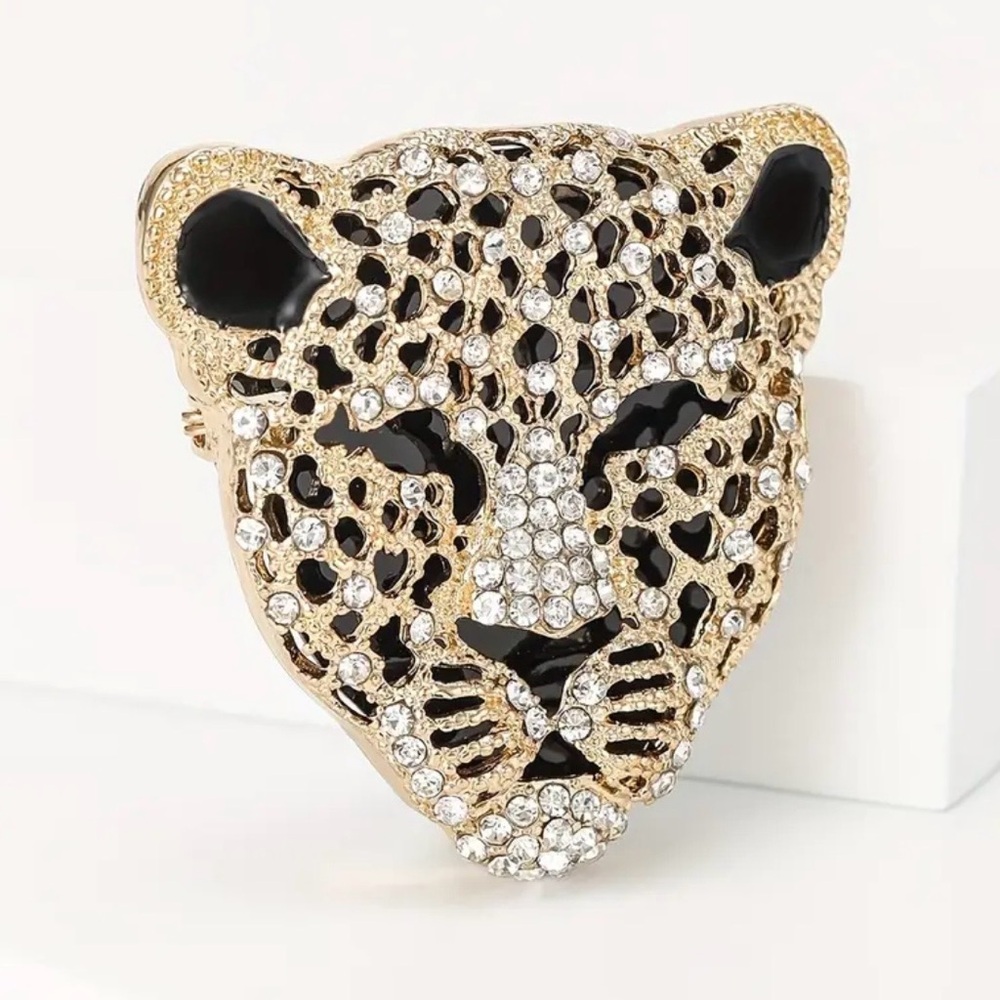 Elegant Gold and Black Leopard Brooch, Beautiful, NEW